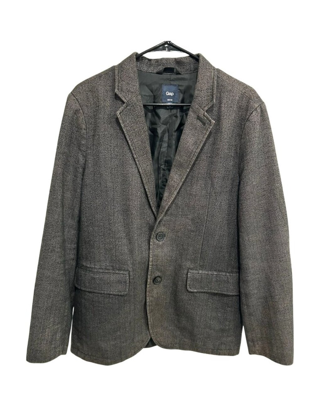 Gap Medium Mens Brown Herringbone Blazer Elbow Patches Two-Button Scholar